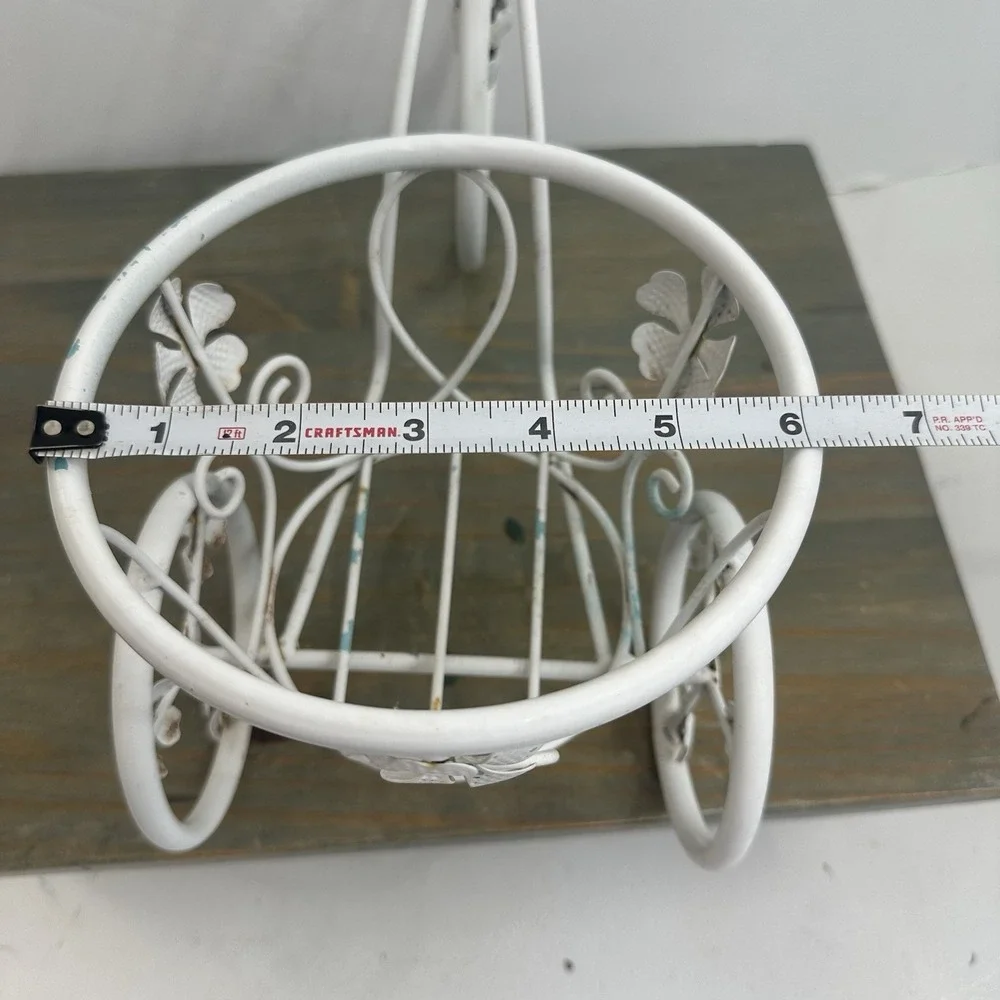 Vintage Metal Tricycle Planter Plant Stand Shabby Chic Rustic White Holds 6